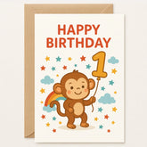 1st Birthday Card – Cute Baby Monkey - Greeting Card